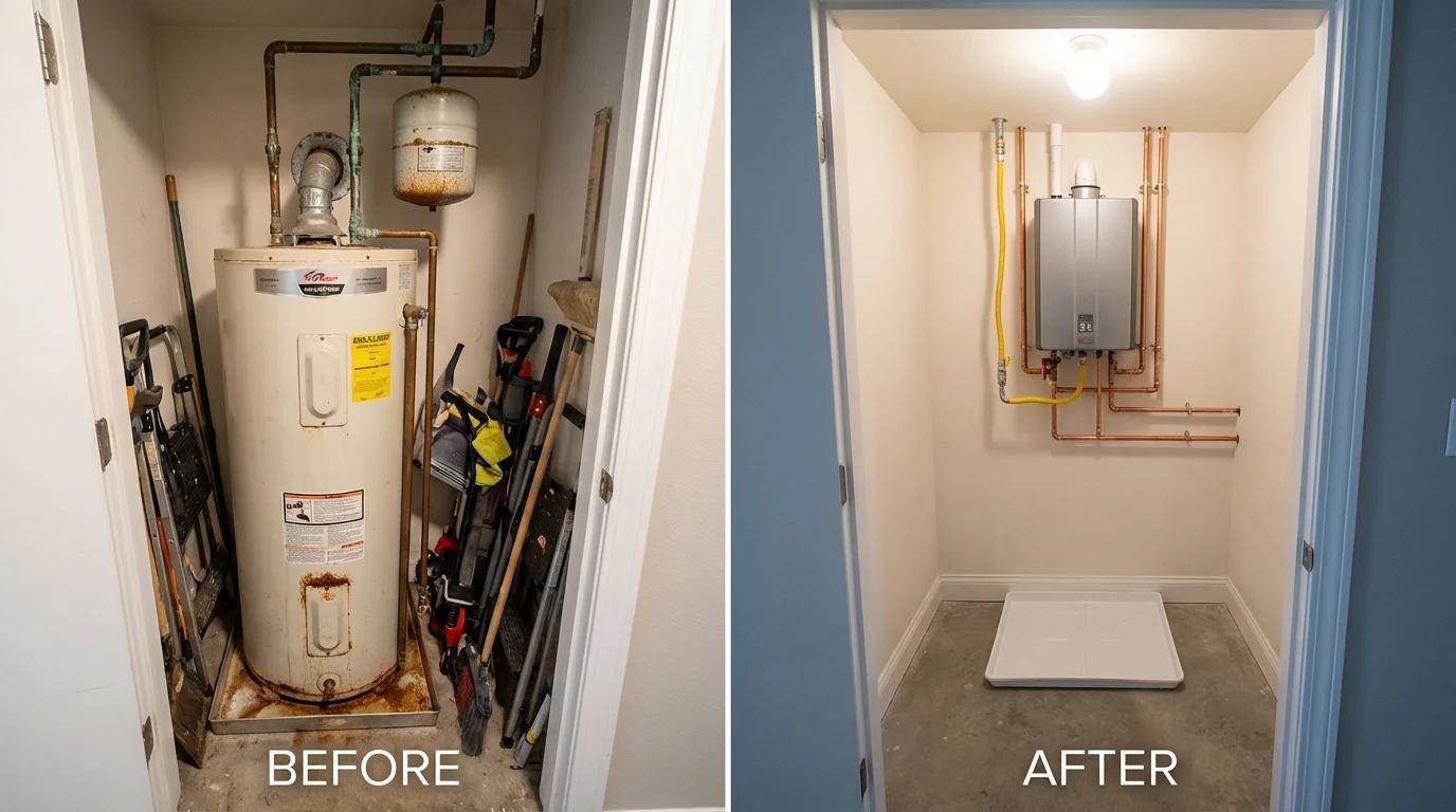 Tank water heater versus wall-mounted tankless unit comparison for Stanardsville, VA homeowners
