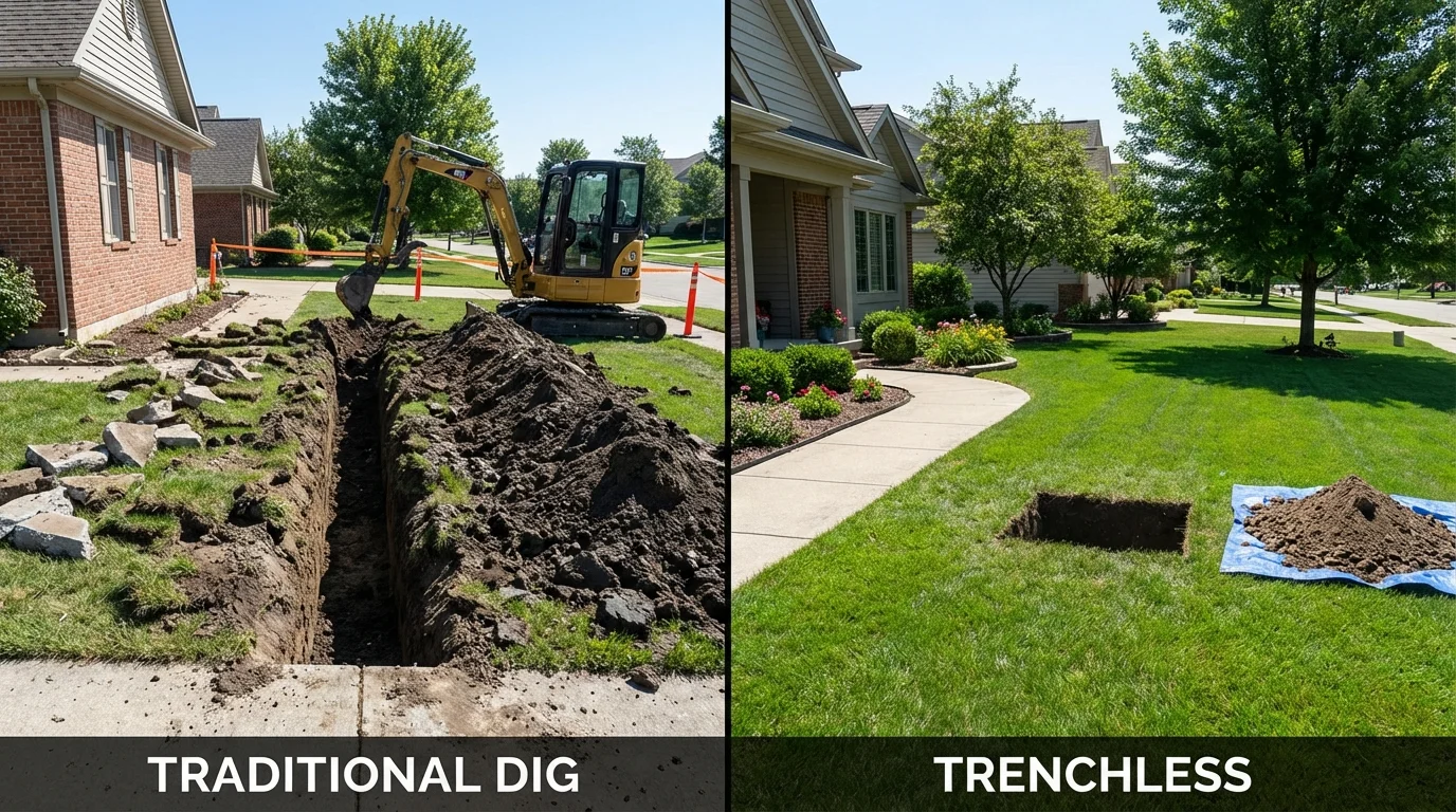 Trenchless sewer repair with minimal yard damage versus traditional excavation in Stanardsville, VA